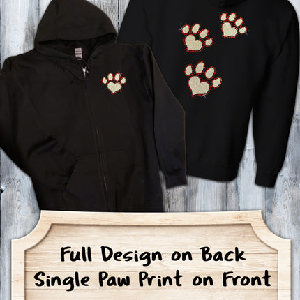 Glitter and Rhinestone Paw Prints Full Zip Sweatshirt