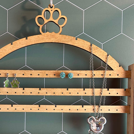 Hanging Jewelry & Earring Holder with Cat Paw Print