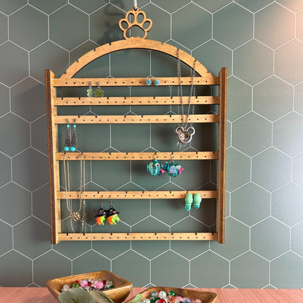 Hanging Jewelry & Earring Holder with Cat Paw Print