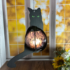 Cat-Shaped Wood Lantern with Spooky Soul Hands Belly – A Creepy Touch for Your Halloween Home!