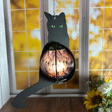 Cat-Shaped Wood Lantern with Spooky Soul Hands Belly – A Creepy Touch for Your Halloween Home!