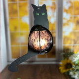 Cat-Shaped Wood Lantern with Spooky Soul Hands Belly – A Creepy Touch for Your Halloween Home!