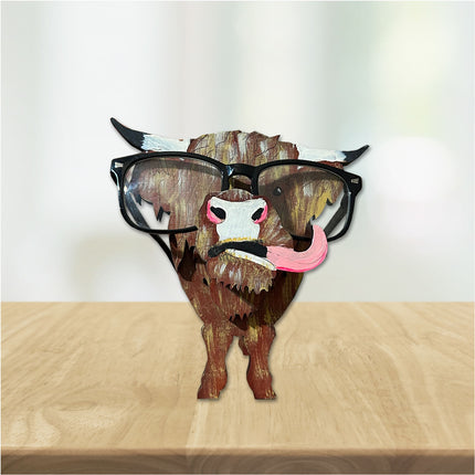 Highland Cow Eyeglass Holder: Hand-Painted Wood Art