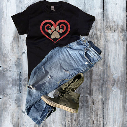 Glitter Spiral Heart Paw Print T-Shirt