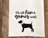 Fun and Games Dog in a Cone Tea Towel / Dog Themed Flour Sack Cotton Towel