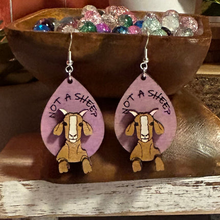 Not a Sheep Goat Earrings – Lightweight Hypoallergenic Wood Jewelry