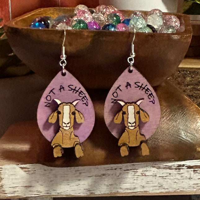 Not a Sheep Goat Earrings – Lightweight Hypoallergenic Wood Jewelry