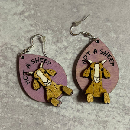 Not a Sheep Goat Earrings – Lightweight Hypoallergenic Wood Jewelry