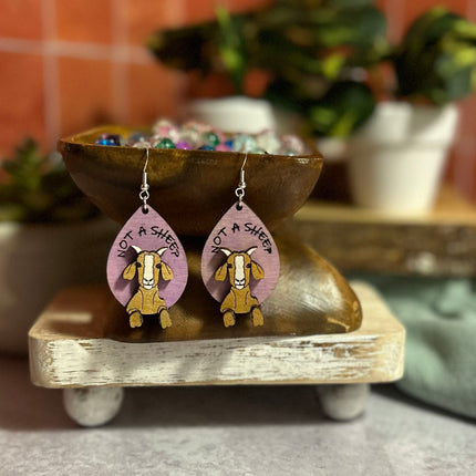 Not a Sheep Goat Earrings – Lightweight Hypoallergenic Wood Jewelry