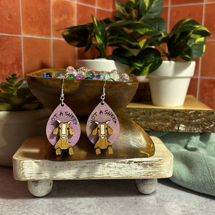 Not a Sheep Goat Earrings – Lightweight Hypoallergenic Wood Jewelry