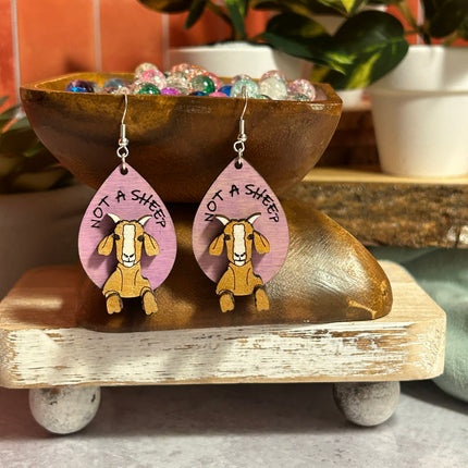 Not a Sheep Goat Earrings – Lightweight Hypoallergenic Wood Jewelry