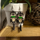 Earrings - Cat Clock Earrings with Blue Bow Tie – Whimsical Cat Lover Jewelry