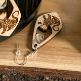 Earrings - Wood Mosaic Cat Earrings with Butterfly Charm – Sterling Silver Hooks 🐱🦋