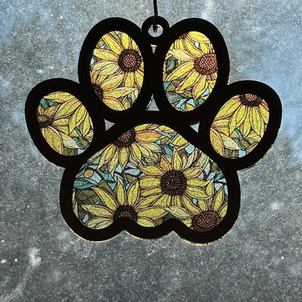 Charming Wood & Stained Glass Paw Print Sun Catcher - Perfect for Pet Lovers!