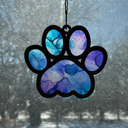 Charming Wood & Stained Glass Paw Print Sun Catcher - Perfect for Pet Lovers!