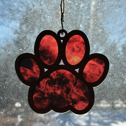 Charming Wood & Stained Glass Paw Print Sun Catcher - Perfect for Pet Lovers!