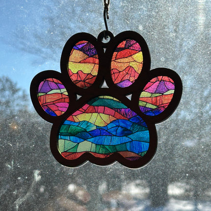 Charming Wood & Stained Glass Paw Print Sun Catcher - Perfect for Pet Lovers!