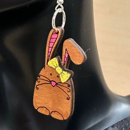 Bunny Bliss: Clear Acrylic Hand Painted Bunny Earrings with Engraved Delight – Hop into Style!