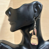 Bunny Bliss: Clear Acrylic Hand Painted Bunny Earrings with Engraved Delight – Hop into Style!