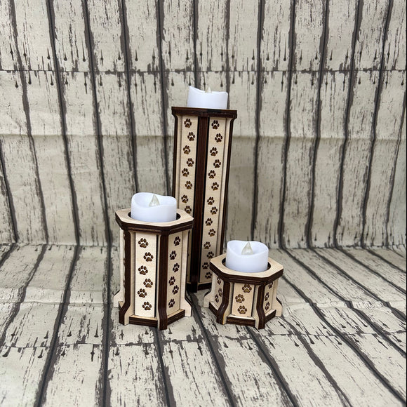 Wooden Tealight Holder Candlesticks with Charming Paw Print Engravings - Illuminate Your Space with Rustic Elegance!