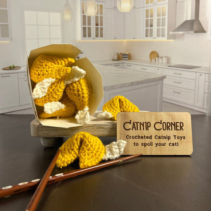 Fortune Cookie Cat Toy | Hand-Crocheted Crinkle Toy with Organic Catnip