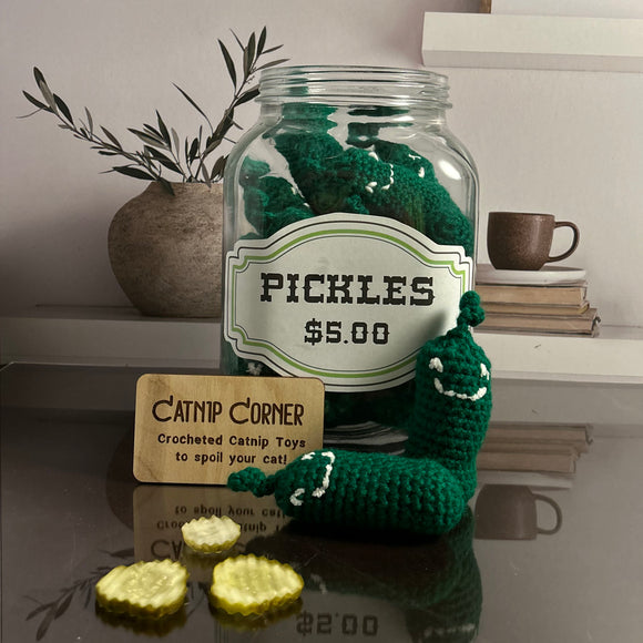 Organic Catnip-Packed Crochet Pickle Cat Toy with Crinkle Paper for Extra Fun