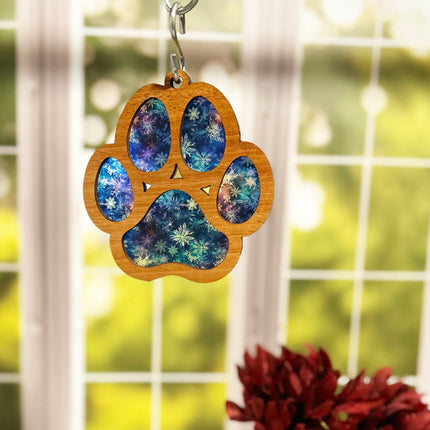 Charming Wood & Stained Glass Paw Print Sun Catcher - Perfect for Pet Lovers!