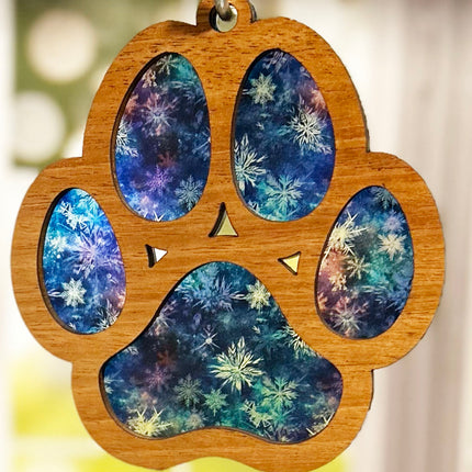 Charming Wood & Stained Glass Paw Print Sun Catcher - Perfect for Pet Lovers!