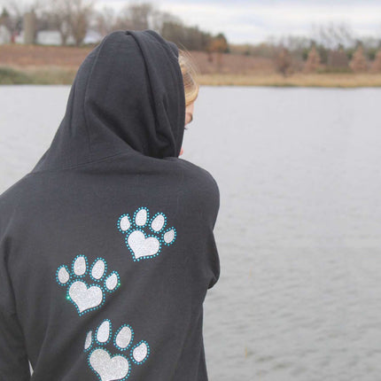 Glitter and Rhinestone Paw Prints Full Zip Sweatshirt