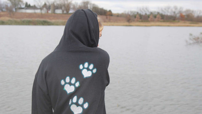 Glitter and Rhinestone Paw Prints Full Zip Sweatshirt