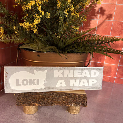 Custom Engraved Cat Sign – Personalized "Knead a Nap" Ceramic Tile
