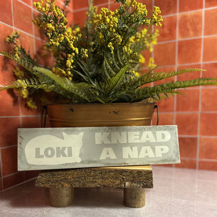 Custom Engraved Cat Sign – Personalized "Knead a Nap" Ceramic Tile