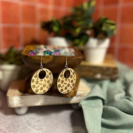 Paw Print & Bone Hoop Earrings – Lightweight Hypoallergenic Wood Jewelry