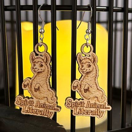 Ghost Llama Earrings | "Spirit Animal...Literally" Halloween Wood