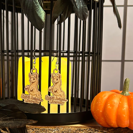 Ghost Llama Earrings | "Spirit Animal...Literally" Halloween Wood