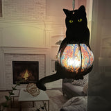 Cat-Shaped Wood Lantern with Stained Glass Belly – A Whimsical Touch for Your Home!