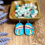 Umbrella Cat Hand-Painted 3D Wood Earrings