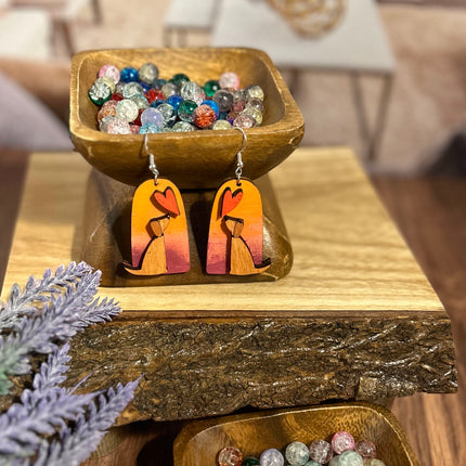 Dog & Heart Hand-Painted 3D Wood Earrings