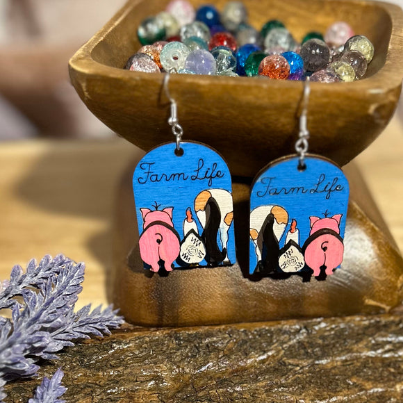 Farm Animal Hand-Painted 3D Wood Earrings