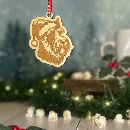 Customizable Dog Breed Ornaments - Festive Santa Hat Designs on Maple Plywood
