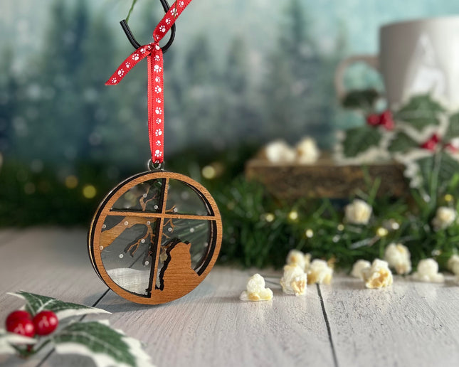 Bombay Cat Breed Snowy Window Ornament / Cat Christmas Ornament