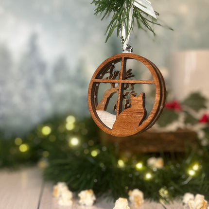 Short Hair Cat Breed Snowy Window Ornament / Cat Christmas Ornament