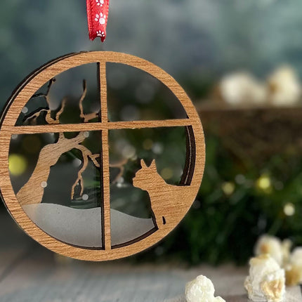 Boston Terrier Breed Snowy Window Ornament / Dog Christmas Ornament