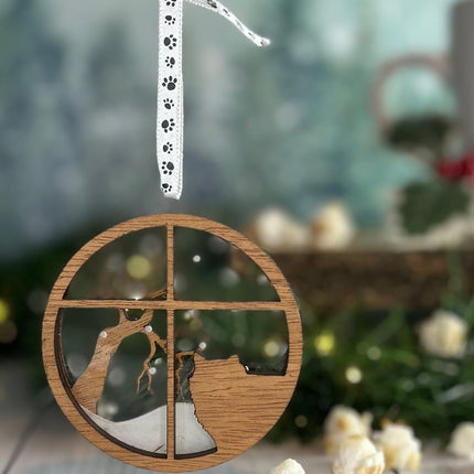 Personalized Long Hair Cat (Domestic Longhair) Snowy Window Ornament – 3D Engraved Cat Christmas Ornament