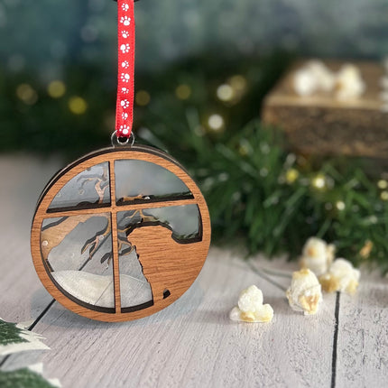 Personalized Golden Retriever Snowy Window Ornament – 3D Engraved Dog Christmas Ornament