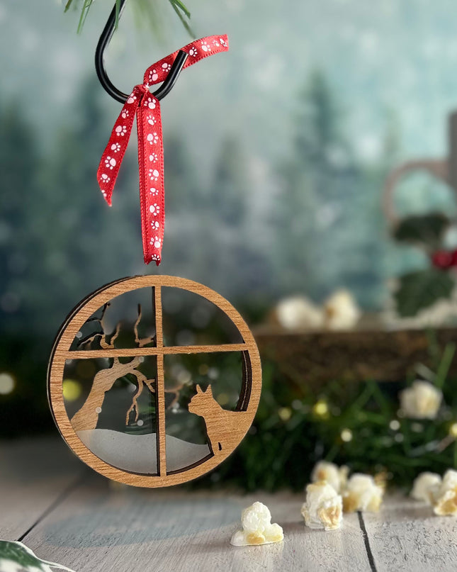 French Bulldog Breed Snowy Window Ornament / Dog Christmas Ornament