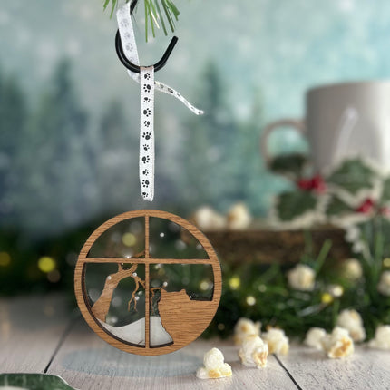 Personalized Long Hair Cat (Domestic Longhair) Snowy Window Ornament – 3D Engraved Cat Christmas Ornament