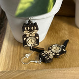 Earrings - Cat Clock Earrings with Blue Bow Tie – Whimsical Cat Lover Jewelry