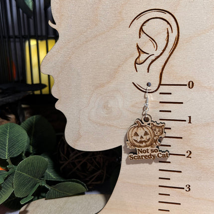 Cat & Pumpkin Halloween Earrings | "Not So Scaredy Cat" Wood
