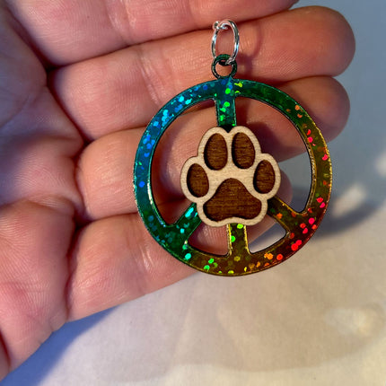 Holographic Rainbow Peace signs with paw print in center